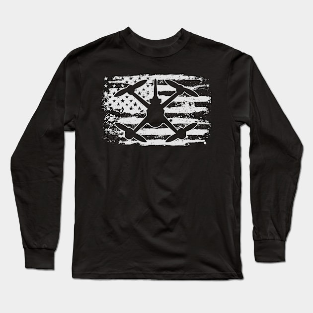 Drones USA Flag Drone Pilot Drone Racing Long Sleeve T-Shirt by KAWAIITEE